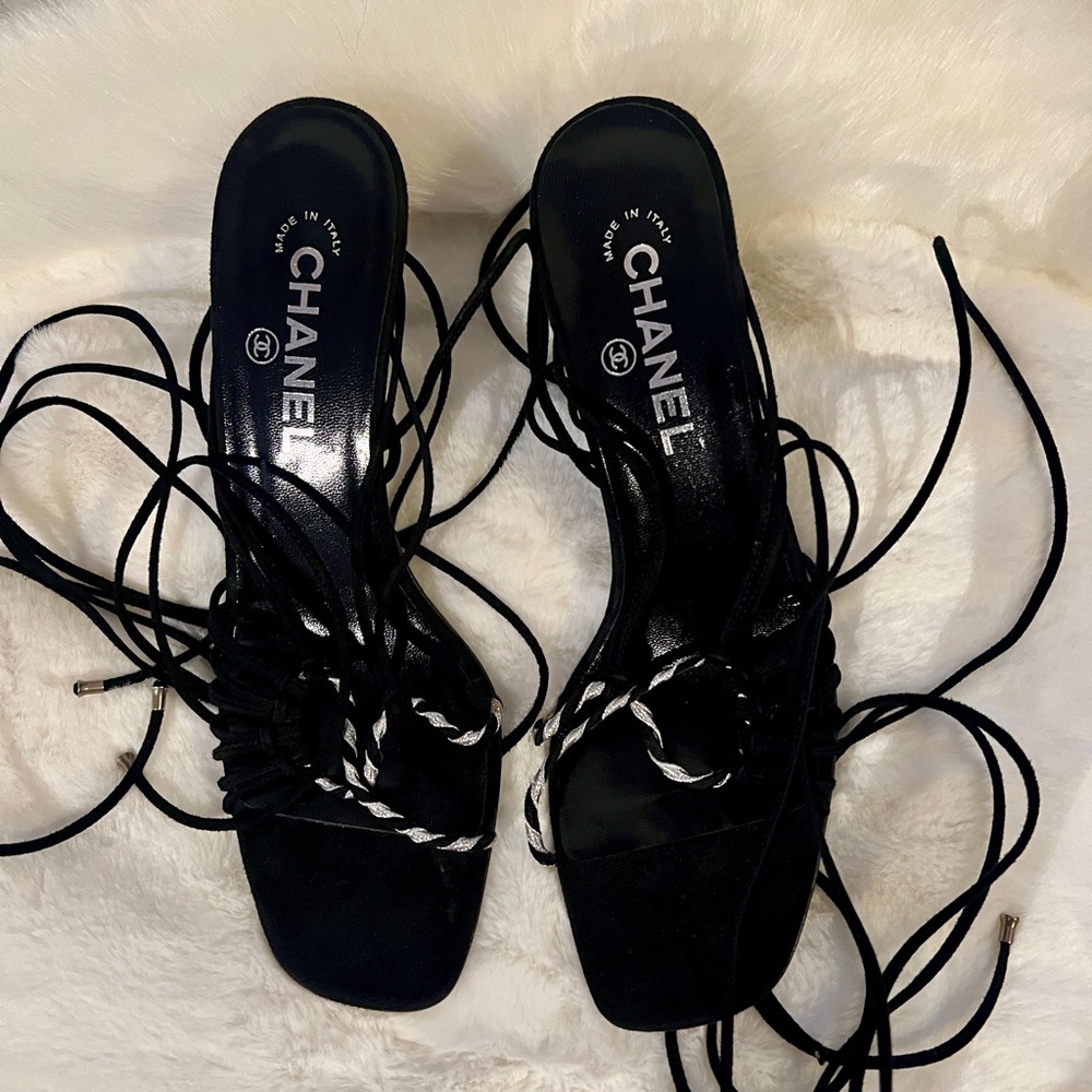 Chanel Suede Ankle Straps Sandals